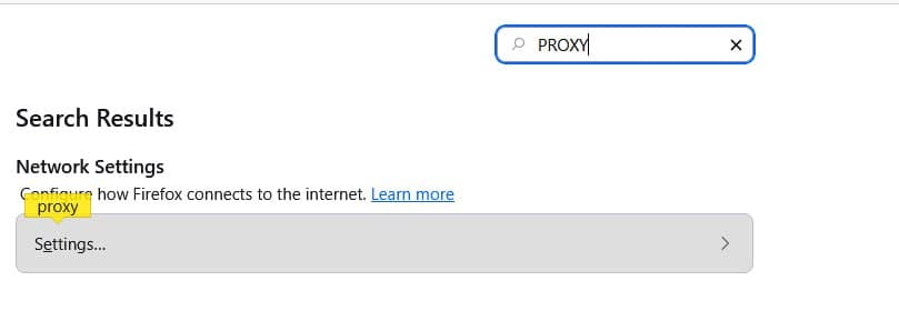 Search for Proxy Settings
