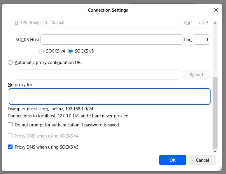 Manual Proxy Configuration