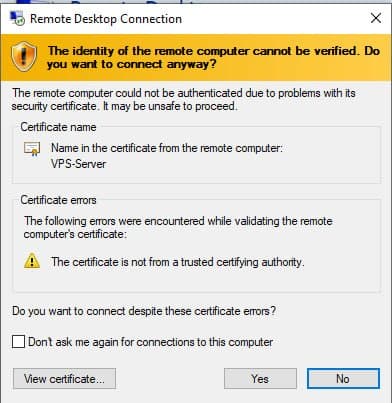 Certificate Warning